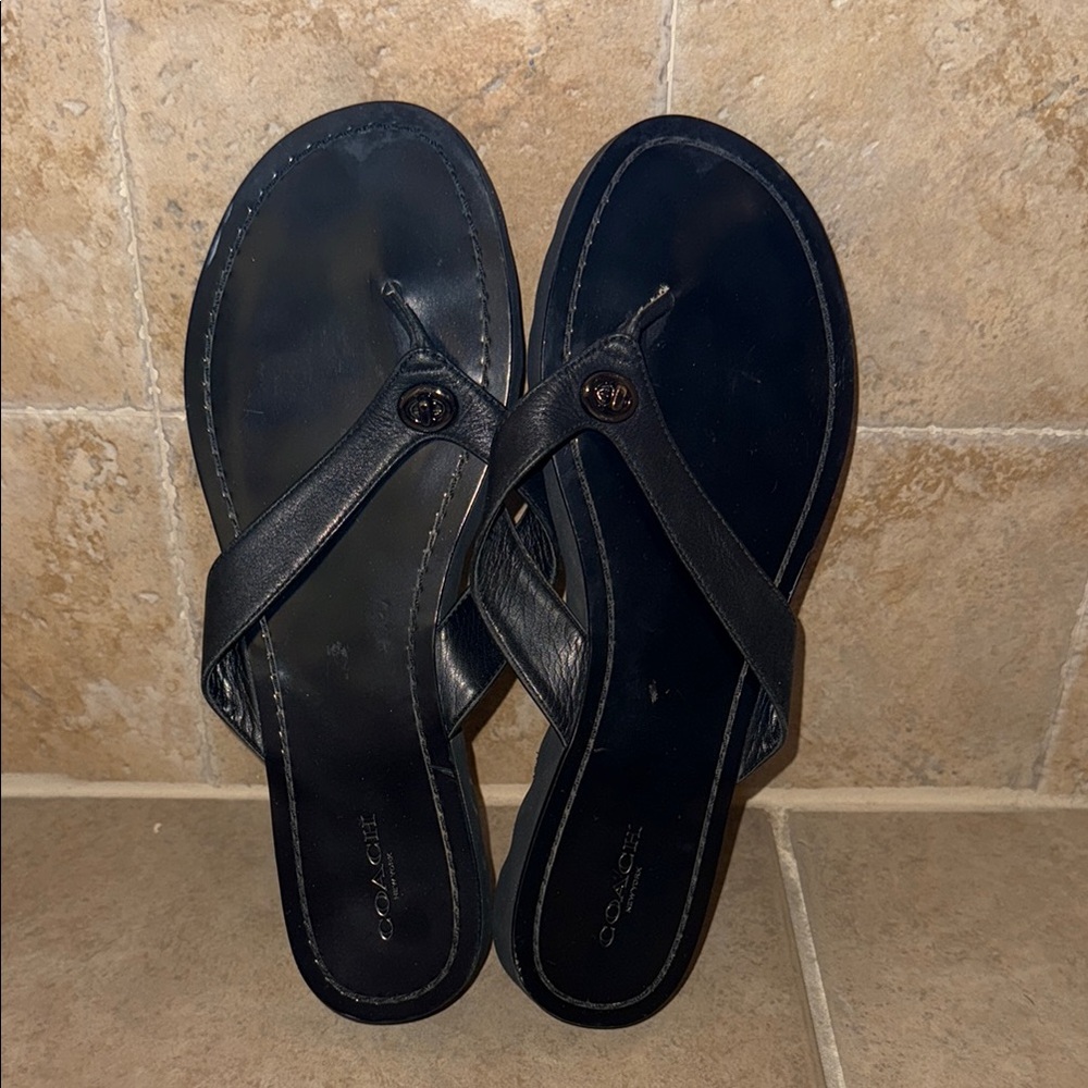 Coach Black Leather Shelly Sandals